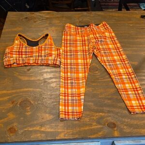Vibrant Orange Plaid Women's Leggings Set